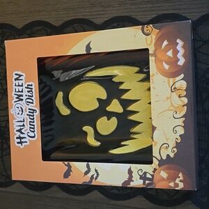 Spooky Black and Yellow Halloween Candy Dish. New In Box.